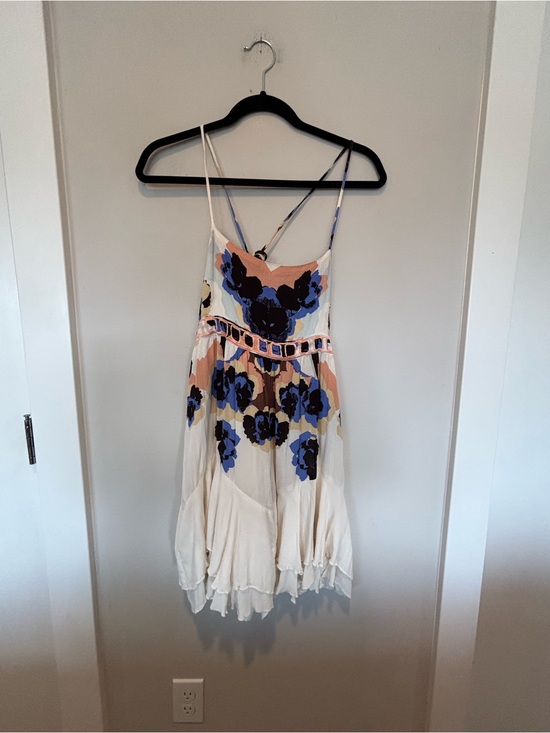 Free People Dresses & Skirts - Free People Cream Mini Dress with Blue and Peach Floral Print